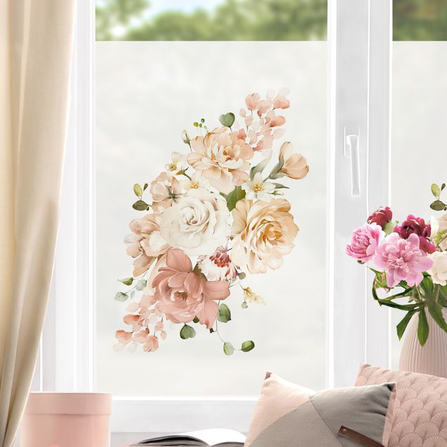 Blumen Fensterbild Rosenbouquet rosa