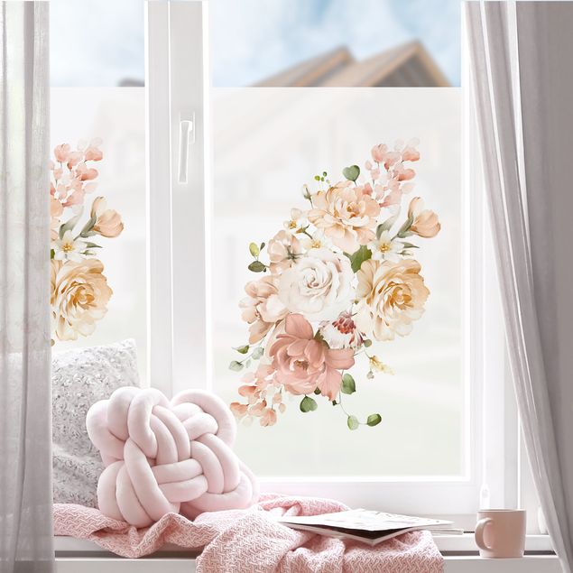 bunte Fensterfolie Rosenbouquet rosa