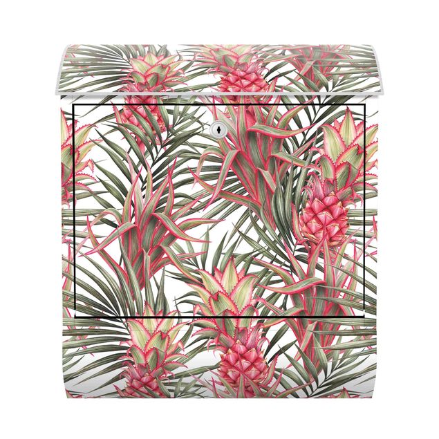 Design Briefkasten Rote Ananas mit Palmenblättern Tropisch
