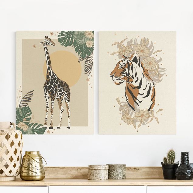 Wandbilder Safari Tiere - Giraffe und Tiger