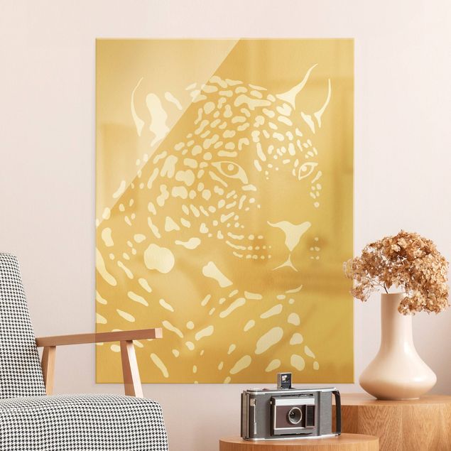 Glasbilder Tiere Safari Tiere - Portrait Leopard Beige