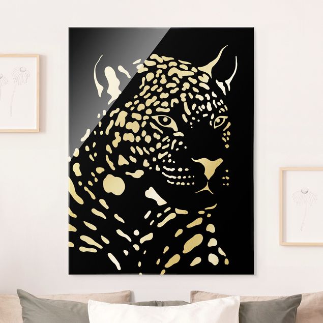 XXL Glasbilder Safari Tiere - Portrait Leopard Schwarz