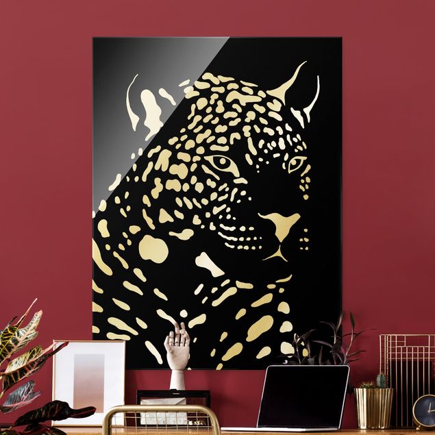 Glasbilder Tiere Safari Tiere - Portrait Leopard Schwarz