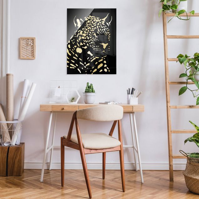 Wandbilder Safari Tiere - Portrait Leopard Schwarz
