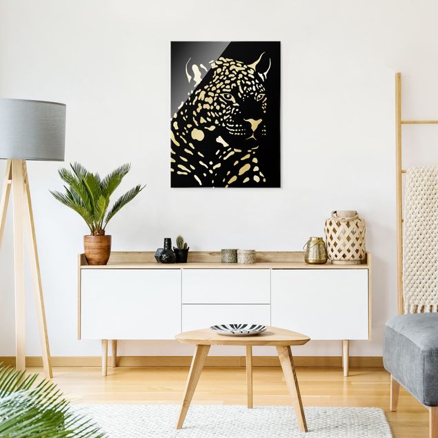 Bilder auf Glas Safari Tiere - Portrait Leopard Schwarz