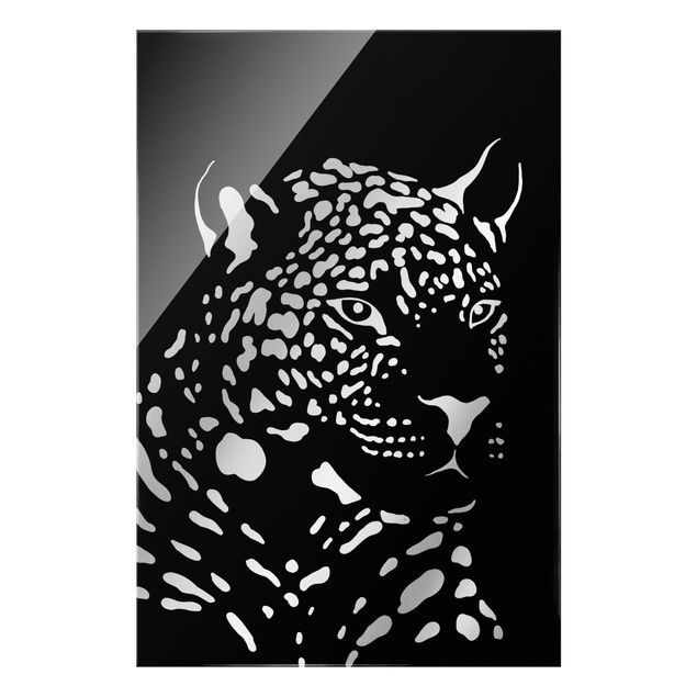 Glasbild - Safari Tiere - Portrait Leopard Schwarz - Hochformat 2:3