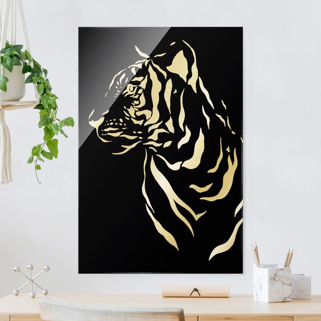 XXL Glasbilder Safari Tiere - Portrait Tiger Schwarz