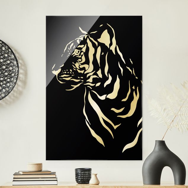 Glasbilder Tiere Safari Tiere - Portrait Tiger Schwarz