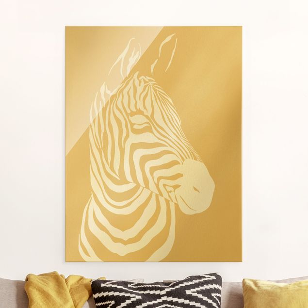 Glasbilder XXL Safari Tiere - Portrait Zebra Beige