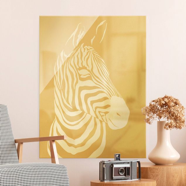 Glasbilder Tiere Safari Tiere - Portrait Zebra Beige