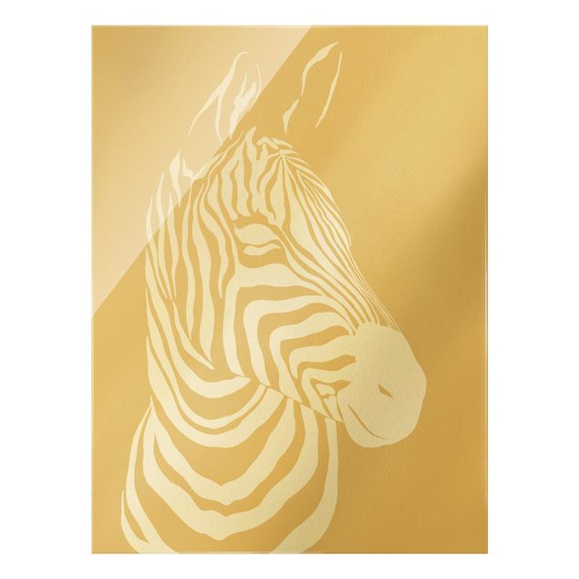 Glasbild - Safari Tiere - Portrait Zebra Beige - Hochformat 3:4