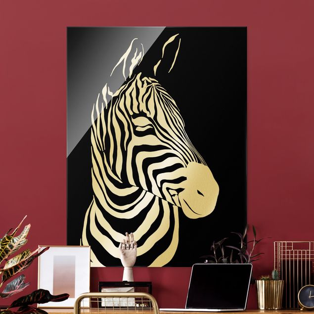 Glasbilder Tiere Safari Tiere - Portrait Zebra Schwarz