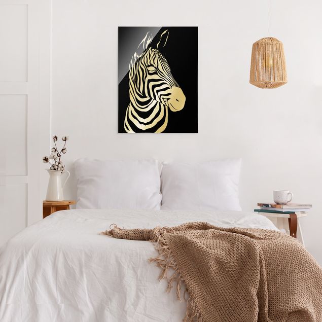 Glasbilder Safari Tiere - Portrait Zebra Schwarz