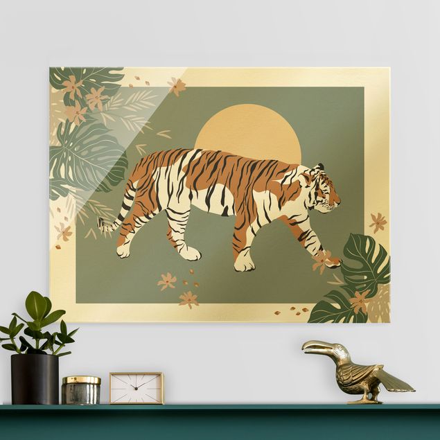 XXL Glasbilder Safari Tiere - Tiger im Sonnenuntergang