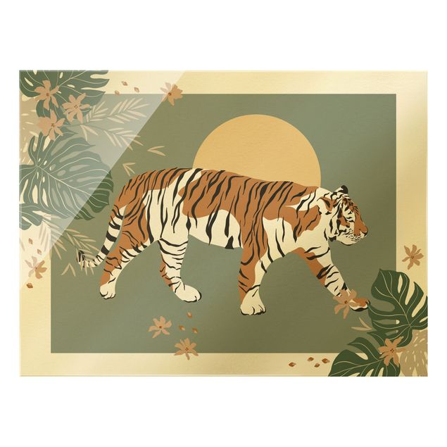 Bilder auf Glas Safari Tiere - Tiger im Sonnenuntergang