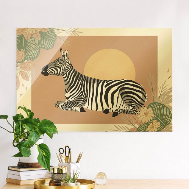 XXL Glasbilder Safari Tiere - Zebra im Sonnenuntergang