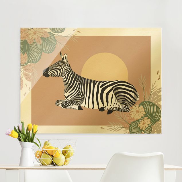 Glas Wandbilder XXL Safari Tiere - Zebra im Sonnenuntergang
