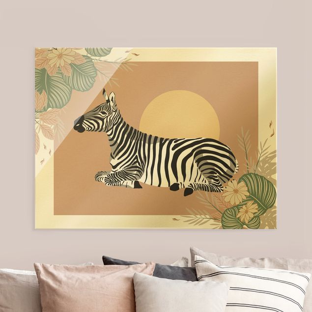 Glasbilder Blumen Safari Tiere - Zebra im Sonnenuntergang