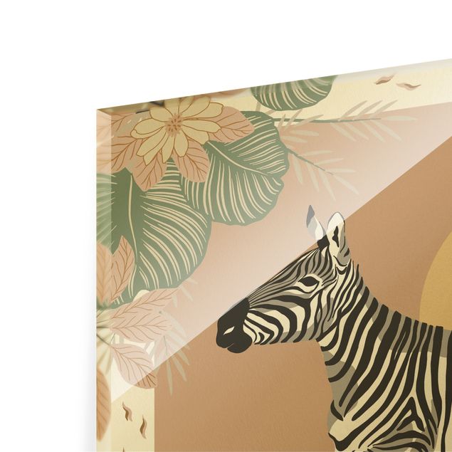 Glasbild - Safari Tiere - Zebra im Sonnenuntergang - Querformat 4:3