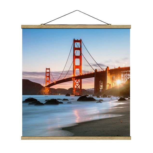 Stoffbild mit Posterleisten - San Francisco bei Dämmerung - Quadrat