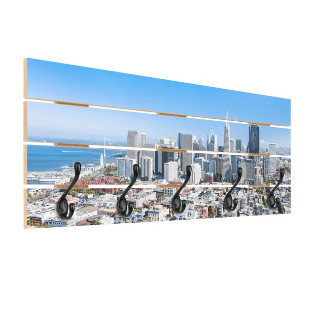 Wandgarderobe Holzpalette - San Francisco Skyline
