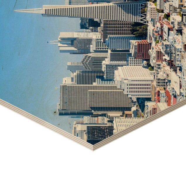 Hexagon Bild Holz - San Francisco Skyline