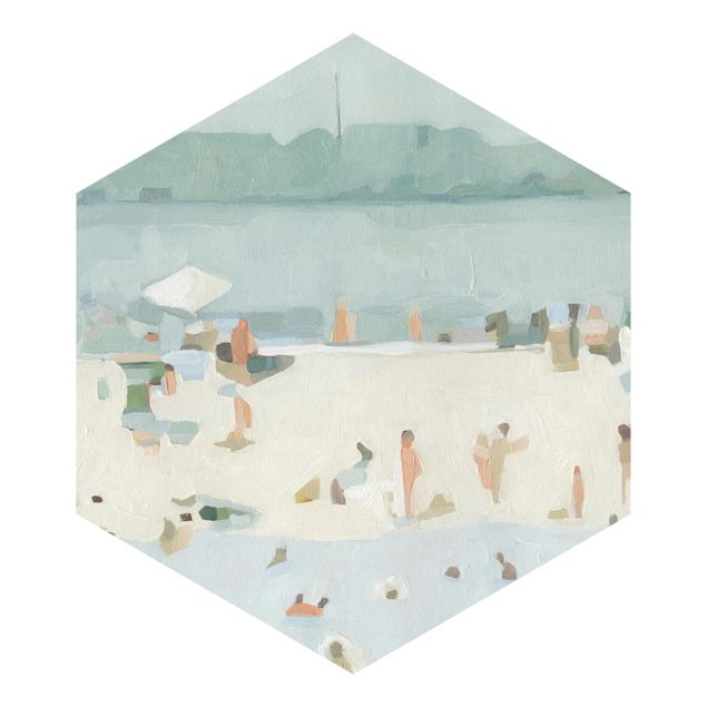 Hexagon Mustertapete selbstklebend - Sandbank im Meer I