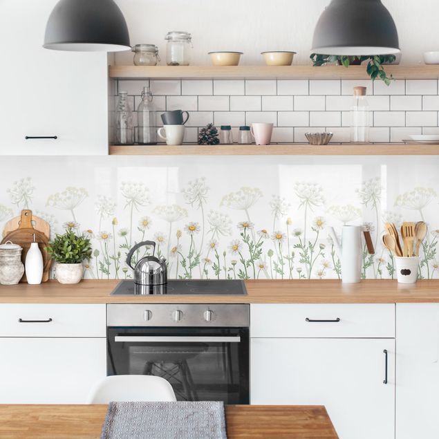 Wandpaneele Küche Schafgarbe und Gänseblümchen