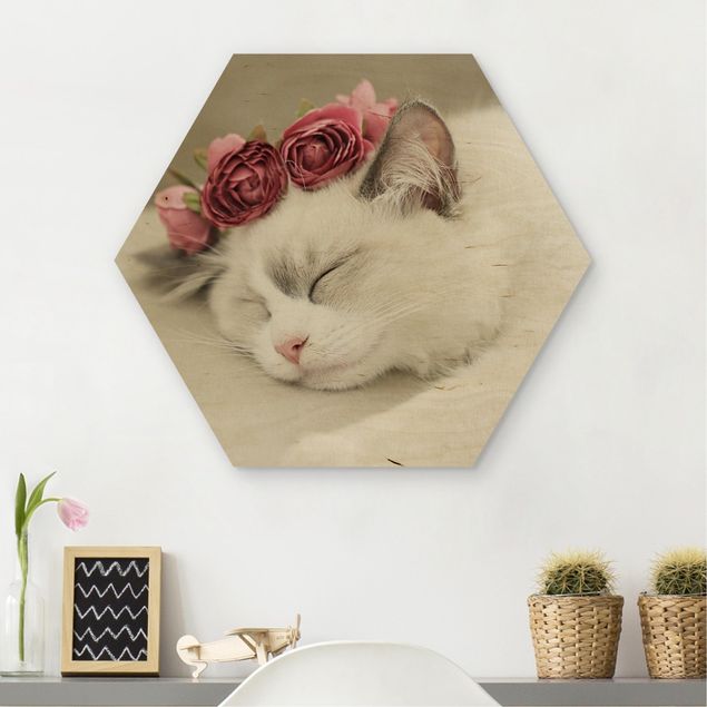 Monika Strigel Poster Schlafende Katze mit Rosen