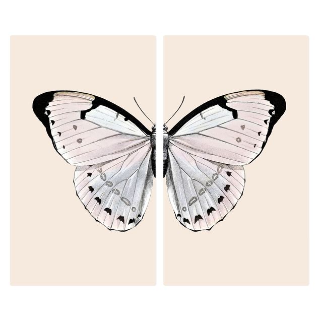 Herdabdeckplatte Glas - Schmetterling auf Beige