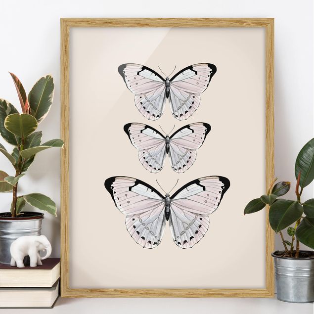 Moderne Bilder mit Rahmen Schmetterling auf Beige