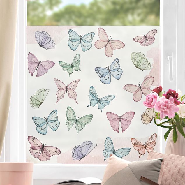 bunte Fensterfolie Schmetterlinge Aquarell Pastell