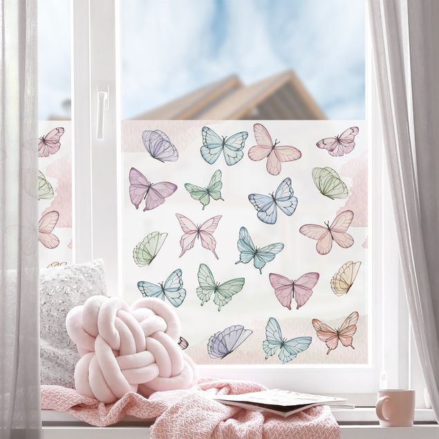 Klebefolie Fenster Schmetterlinge Aquarell Pastell