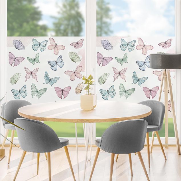 Fensterbilder selbstklebend Schmetterlinge Aquarell Pastell