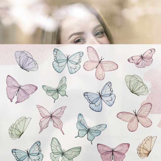 Fensterfolie - Sichtschutz - Schmetterlinge Aquarell Pastell - Fensterbilder