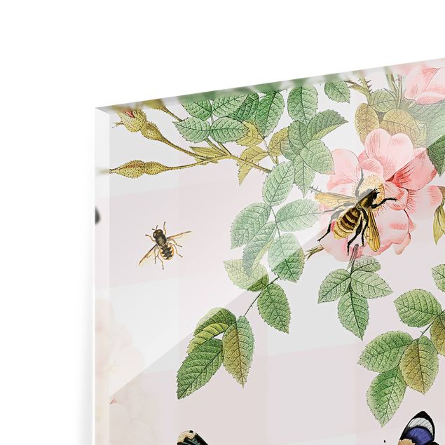 Spritzschutz Glas - Schmetterlinge mit rosa Blumen - Quadrat 1:1