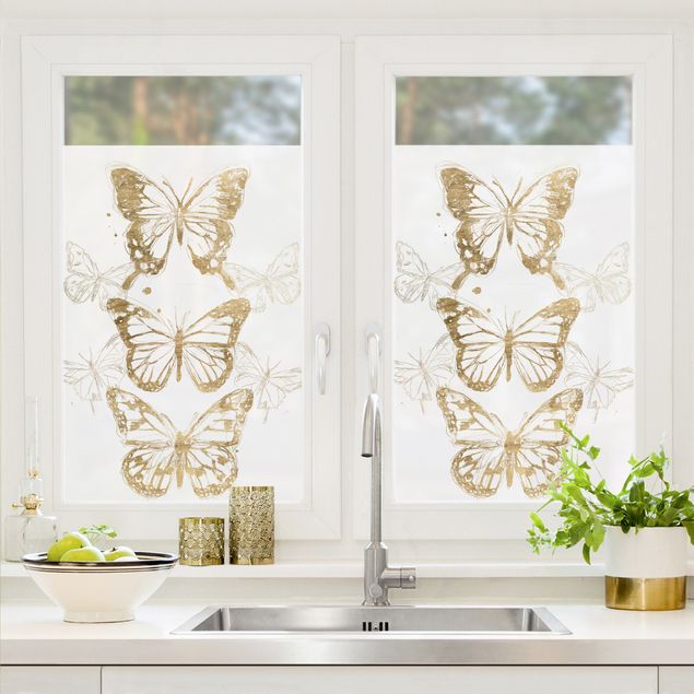 Klebefolie für Fenster Schmetterlingskomposition in Gold I