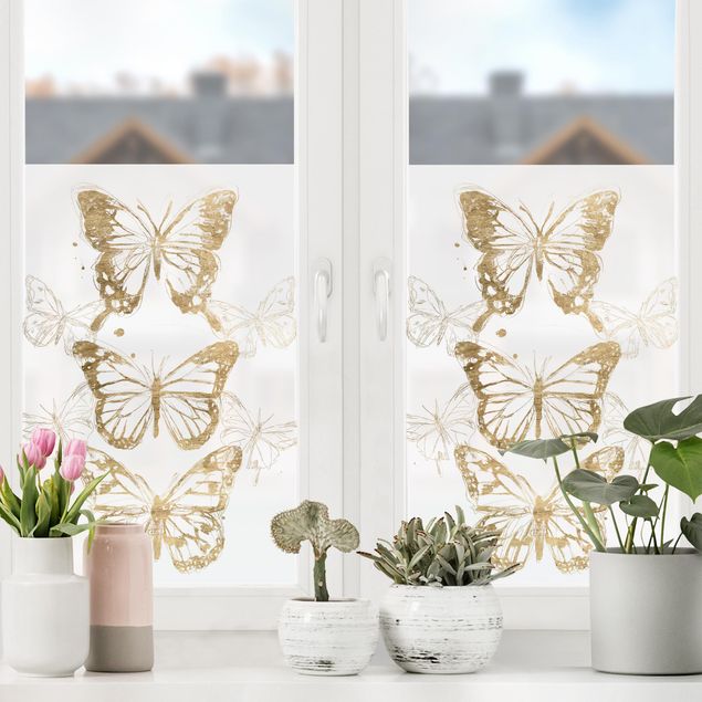 Fensterbilder Folie Schmetterlingskomposition in Gold I
