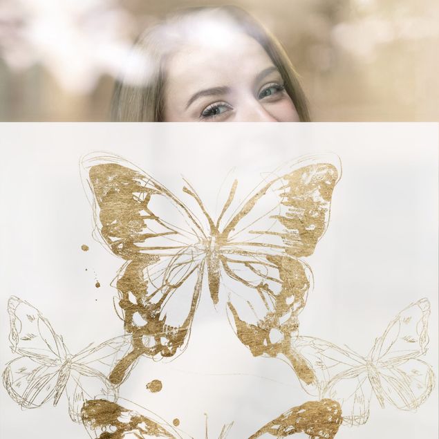 Fensterfolie - Sichtschutz - Schmetterlingskomposition in Gold I - Fensterbilder