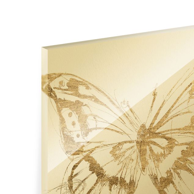 Glasbild - Schmetterlingskomposition in Gold II - Hochformat 2:5