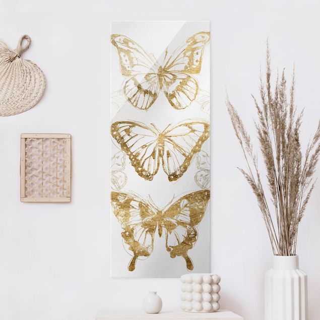 Glasbilder XXL Schmetterlingskomposition in Gold II