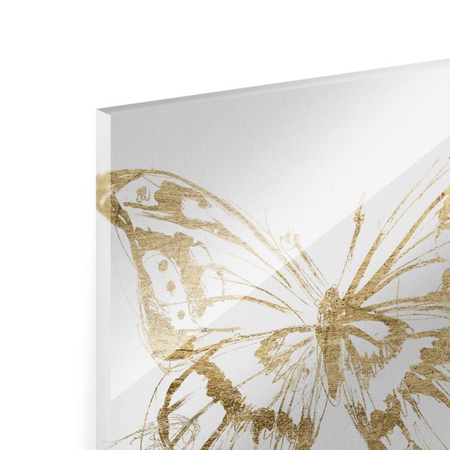 Glasbild - Schmetterlingskomposition in Gold II - Hochformat 2:5