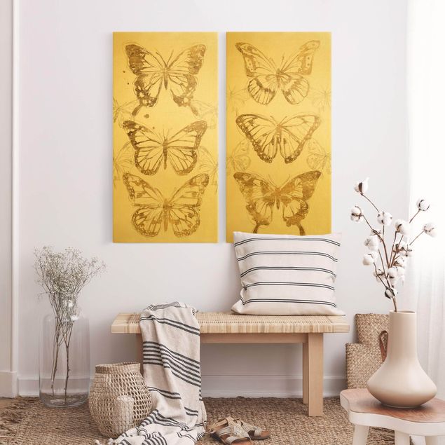 Tierbilder Leinwand Schmetterlingskompositionen Gold
