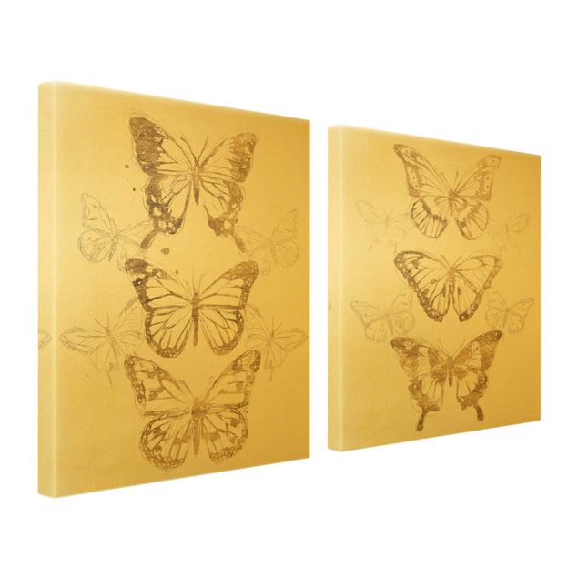 Leinwandbild 2-teilig - Schmetterlingskompositionen Gold