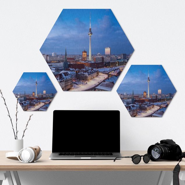 Hexagon Bild Alu-Dibond - Schnee in Berlin