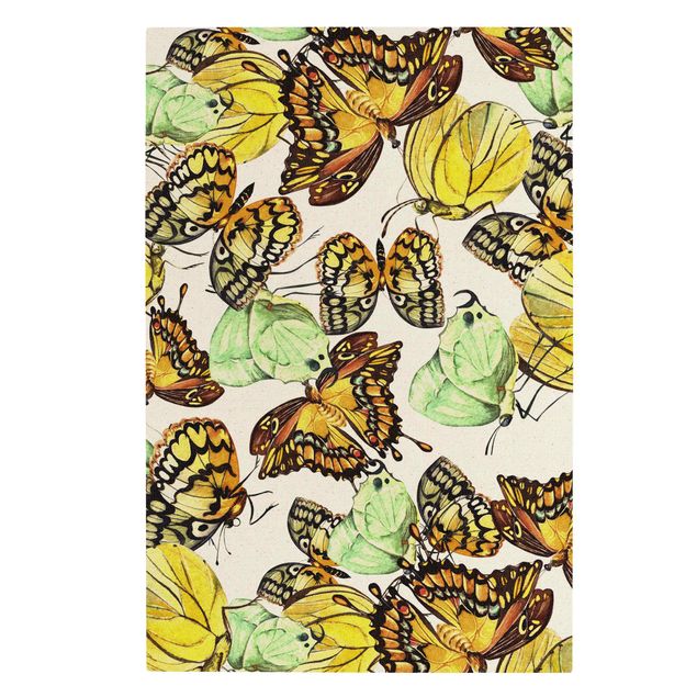 Leinwandbild Natur - Schwarm von Gelben Schmetterlingen - Hochformat 2:3