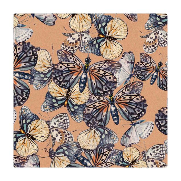 Kork-Teppich - Schwarm von Schmetterlingen Nachtfalter - Quadrat 1:1