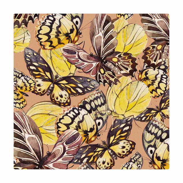 Kork-Teppich - Schwarm von Schmetterlingen Zitronenfalter - Quadrat 1:1