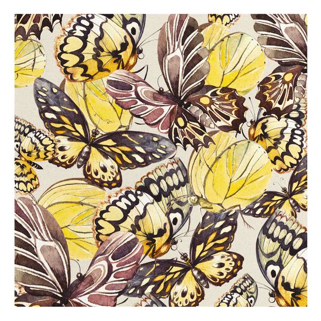 Leinwandbild Natur - Schwarm von Schmetterlingen Zitronenfalter - Quadrat 1:1