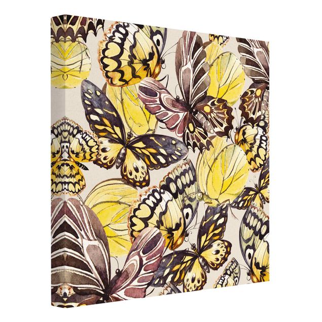 Leinwandbild Natur - Schwarm von Schmetterlingen Zitronenfalter - Quadrat 1:1